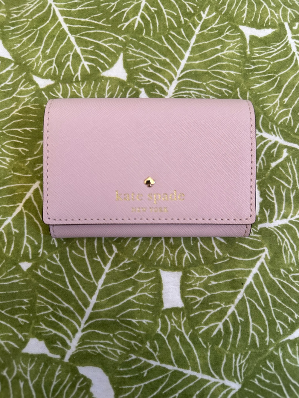 Kate Spade Light Pink Blush Saffiano Leather Compact Wallet W/ Gold Spade